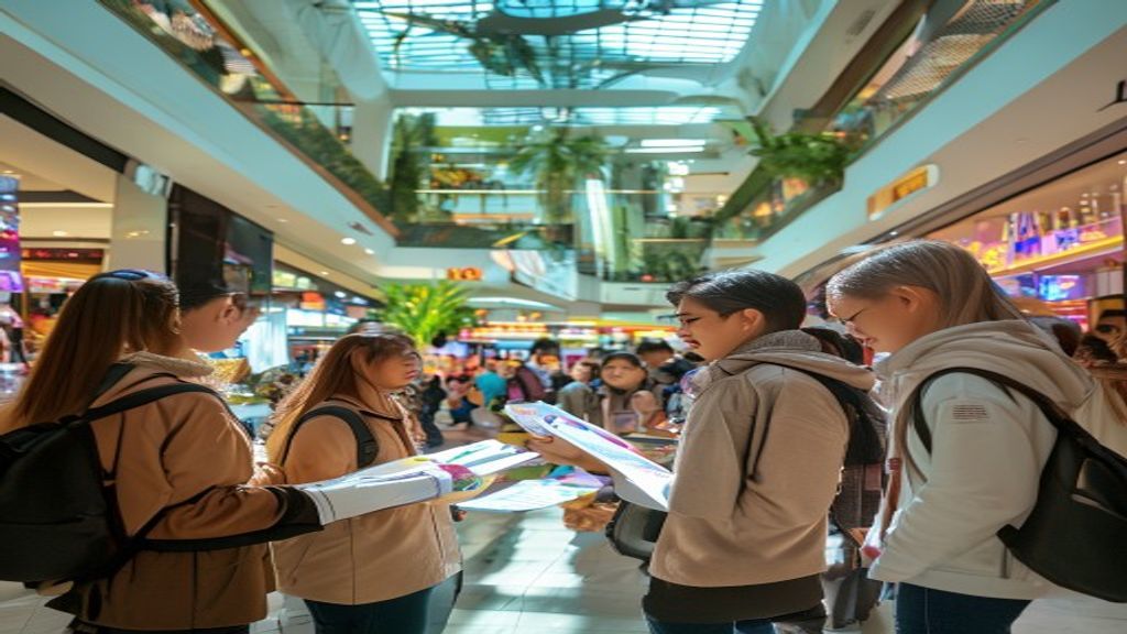 Mall modern dengan berbagai toko dan area hiburan yang menarik bagi pengunjung