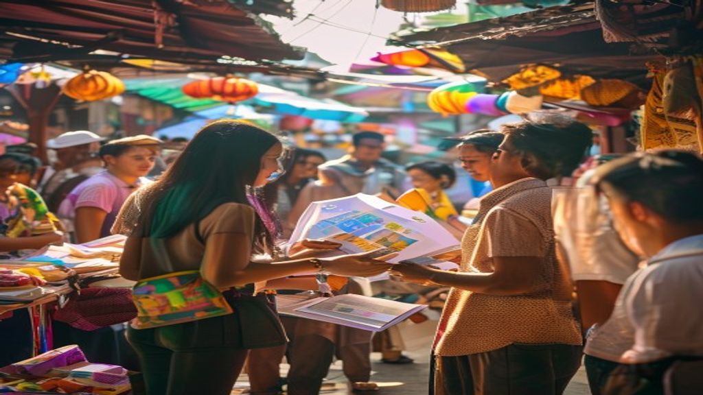 Pasar ramai dengan penjual dan pembeli berbagai barang
