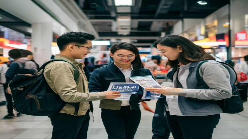 Tim perusahaan dalam aksi menyebarkan brosur promosi produk calon klien target pasar