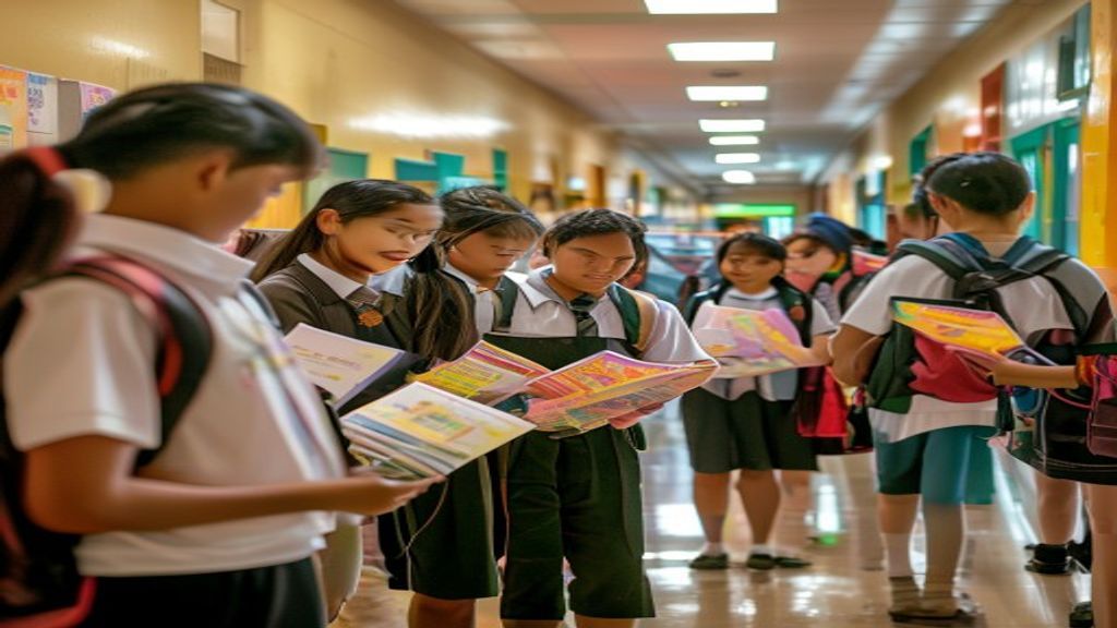 Siswa sedang belajar di ruang kelas sekolah modern.