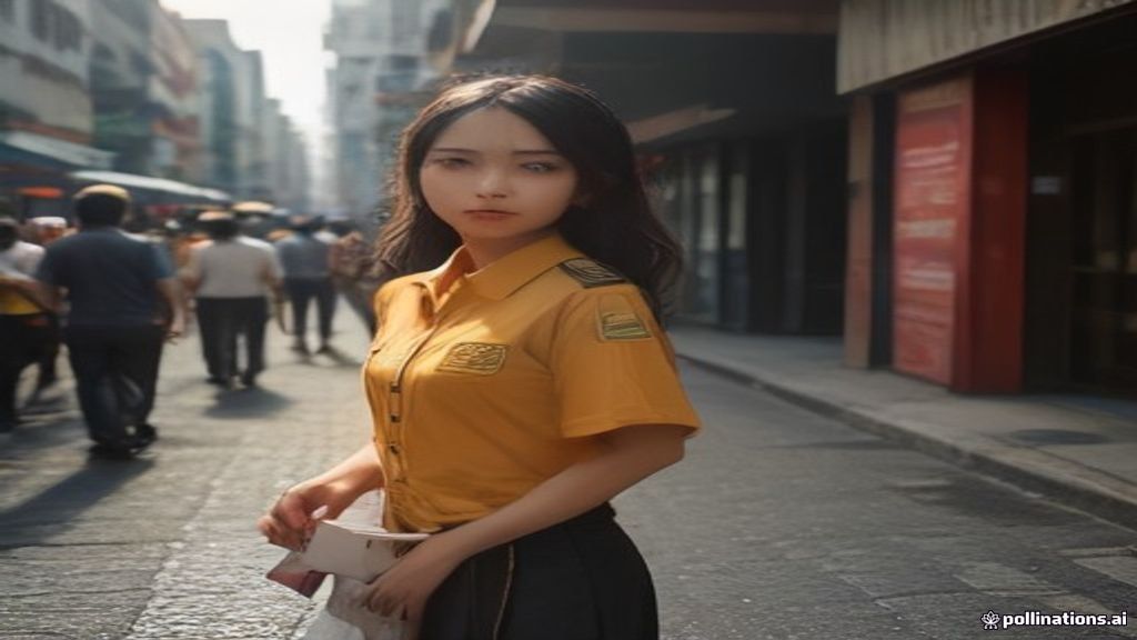 Pekerja human billboard Kembangan berdiri memegang papan promosi di pinggir jalan raya yang ramai.